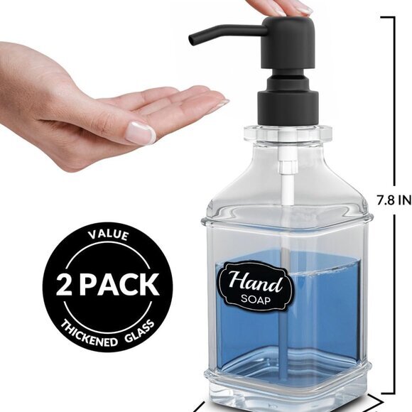 Soap Dispenser‎ 2 Pack, Antique Design Thick Glass Hand Soap Dispensers - Picture 3 of 7